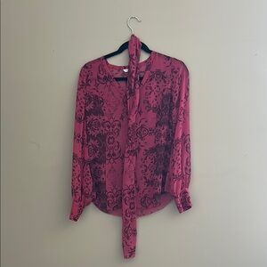 CAbi Pink Paisley Baroque Women's Blouse With Scarf